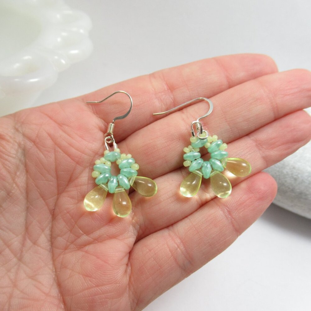 Handmade Uranium glass drop bead earrings
